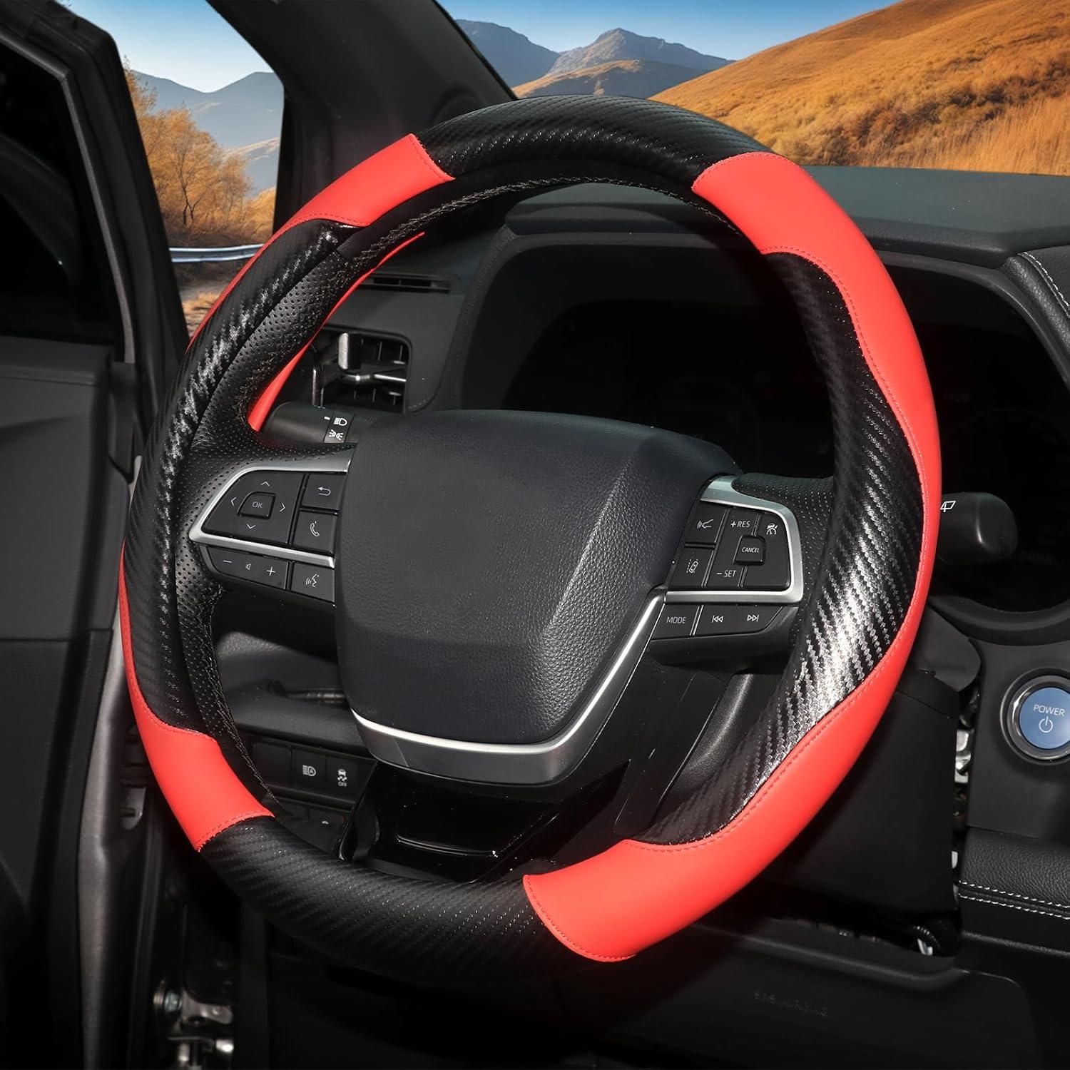 Cubierta de Volante ZHOL de Cuero y Fibra de Carbono 37-38 cm