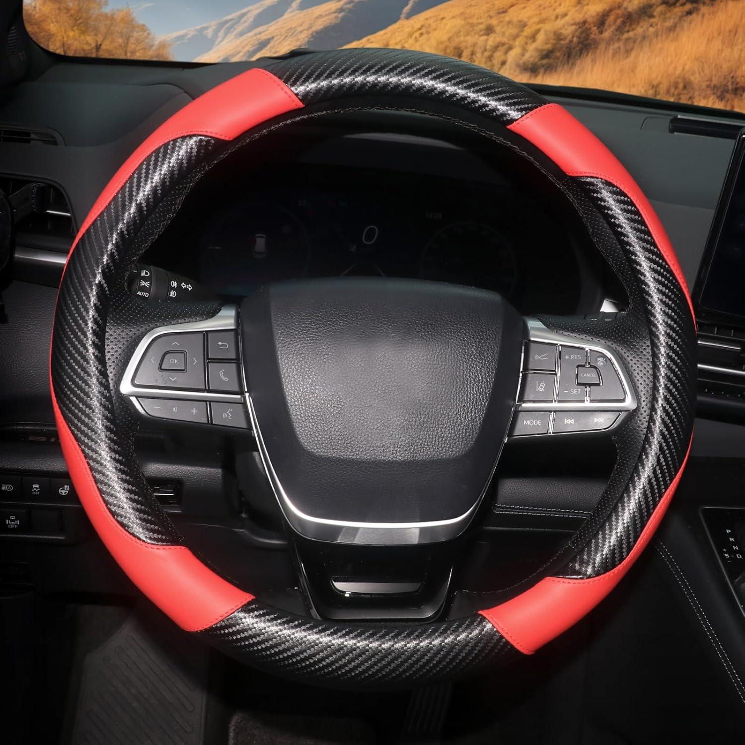 Cubierta de Volante ZHOL de Cuero y Fibra de Carbono 37-38 cm