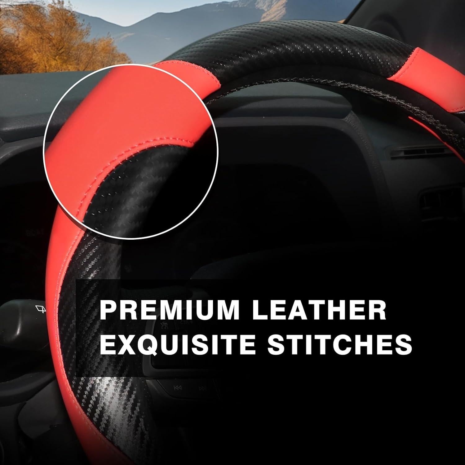 Cubierta de Volante ZHOL de Cuero y Fibra de Carbono 37-38 cm