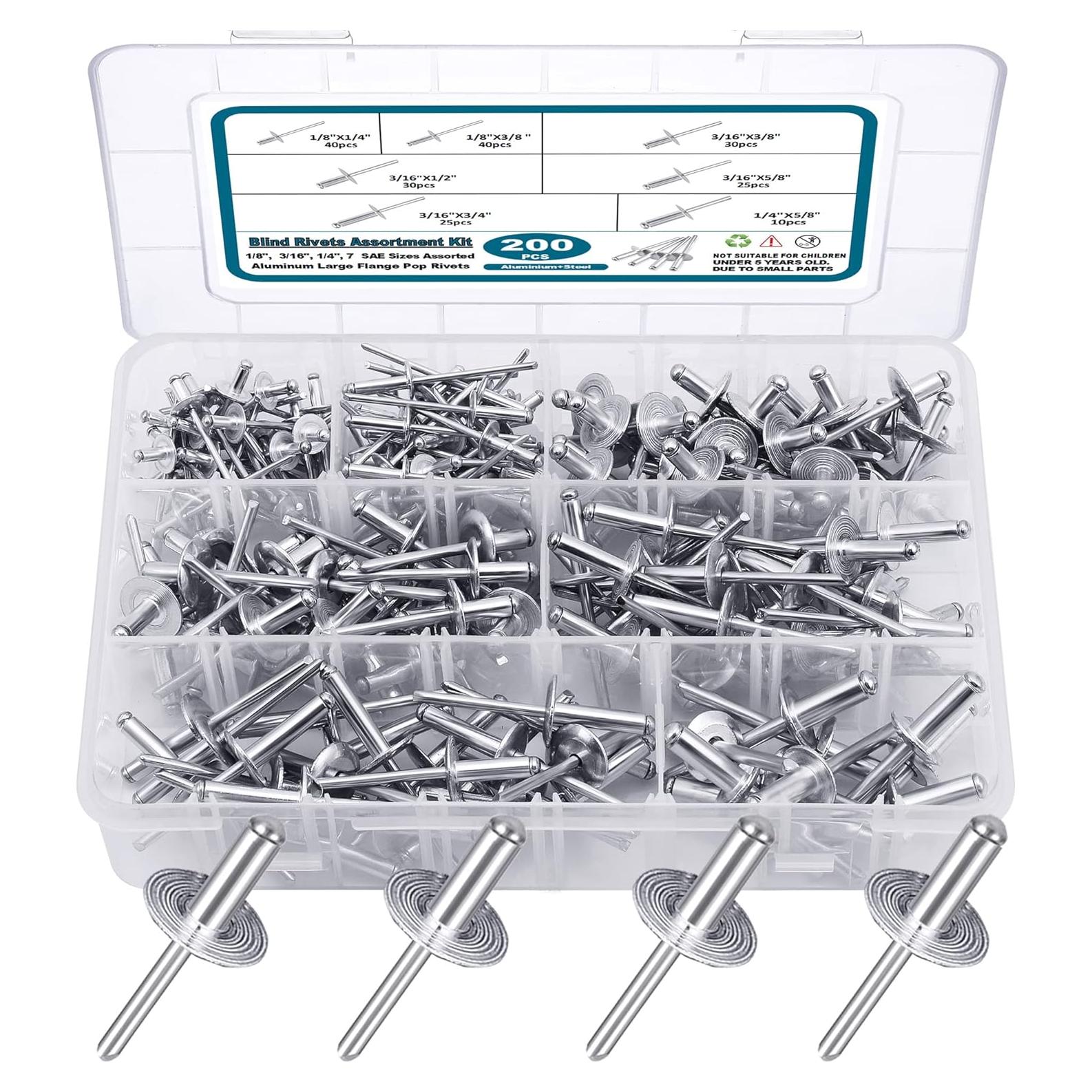 Kit de Remaches de Aluminio 200PCS SATANTECH - 7 Tamaños