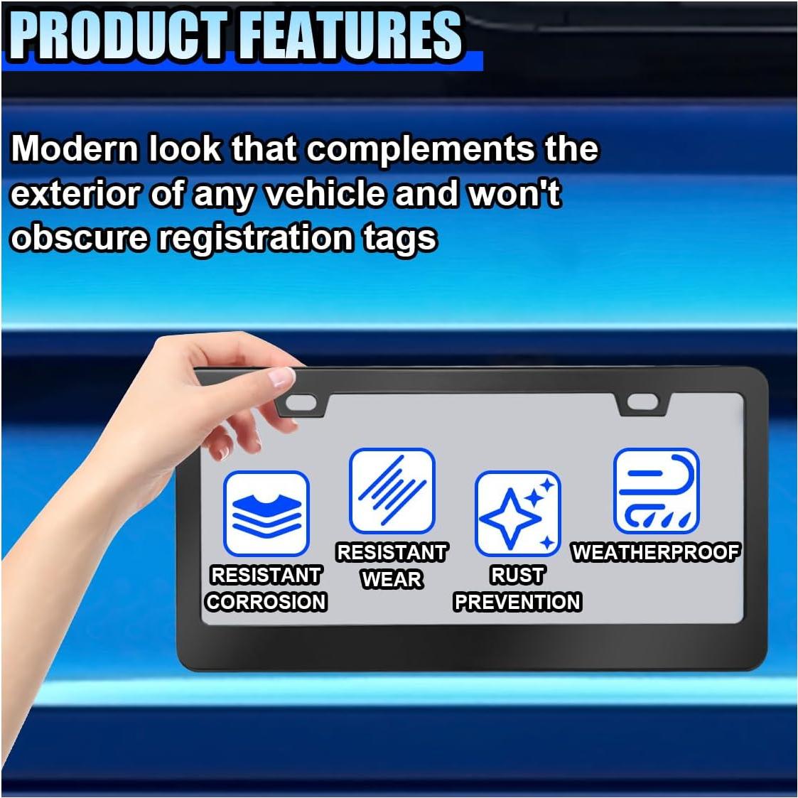 2 Marcos de Placa de Licencia de Acero Inoxidable LAINLOY Negro