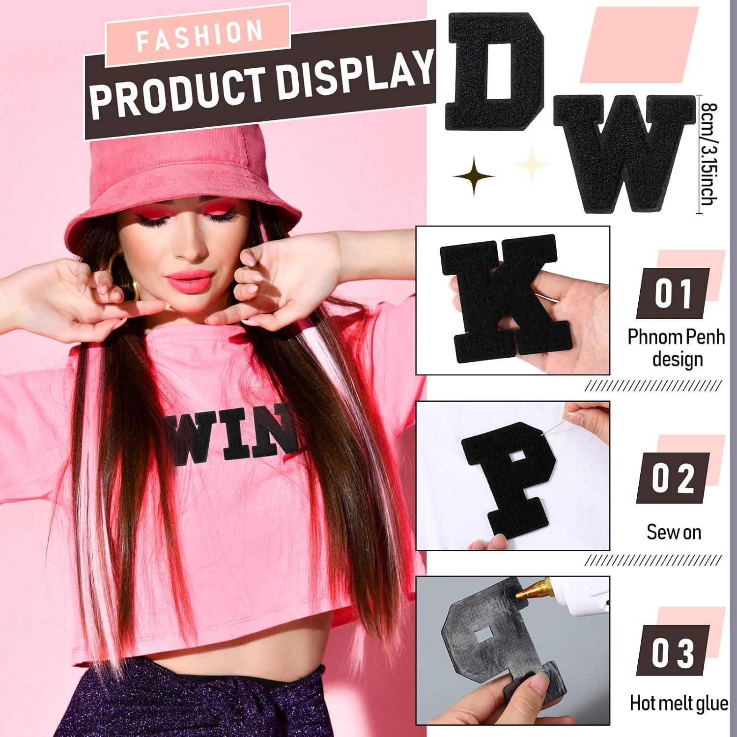 104 Parches de Letras Chenille Jutom para Planchar Negros