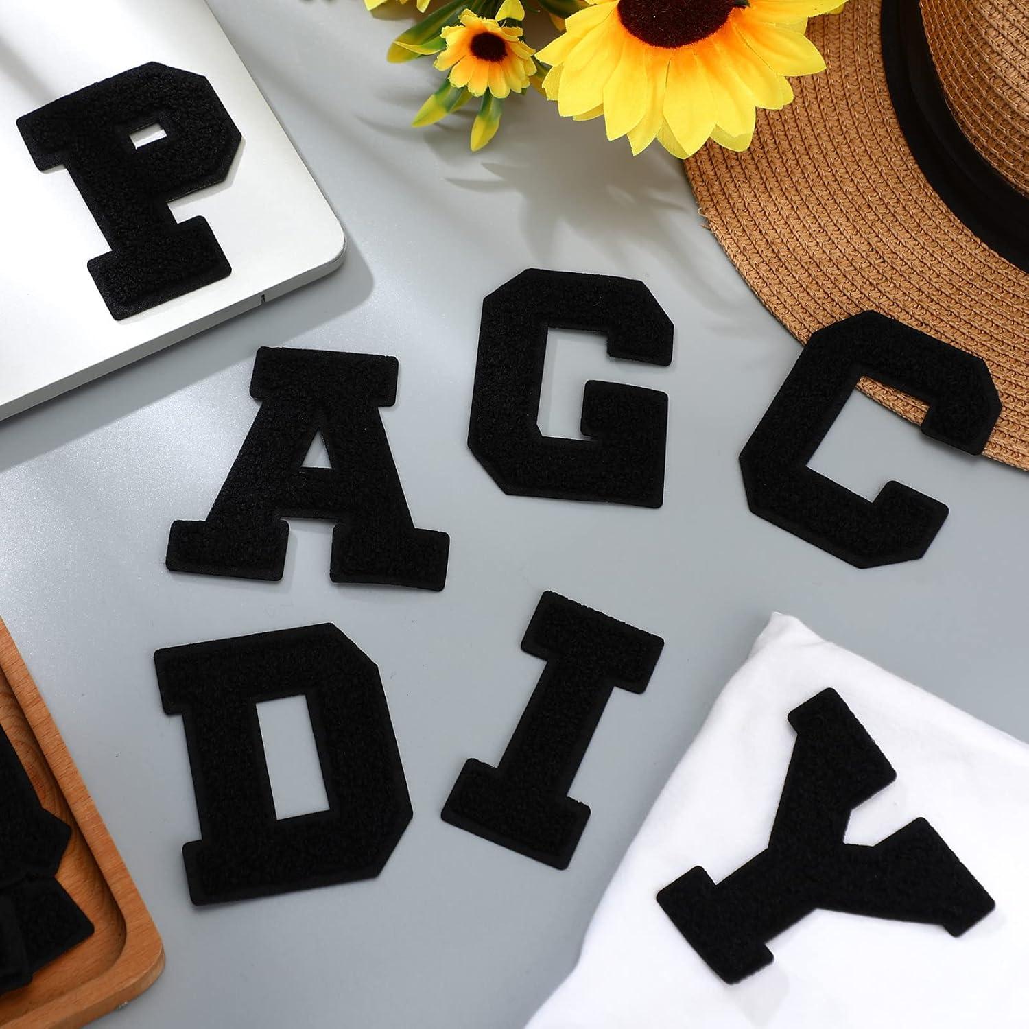 104 Parches de Letras Chenille Jutom para Planchar Negros