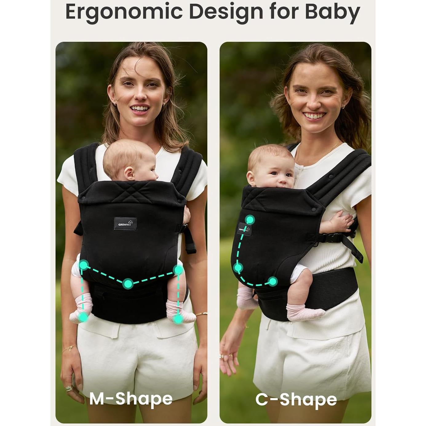 Portabebés Ergonómico GROWNSY Negro 3 a 20 kg