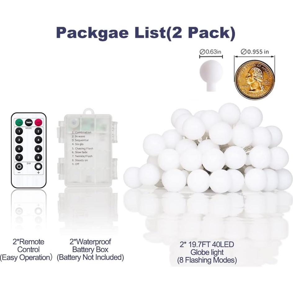 Luces de Cadena de Globo LED YoTelim 6M 40 LEDs Cálido con Control Remoto