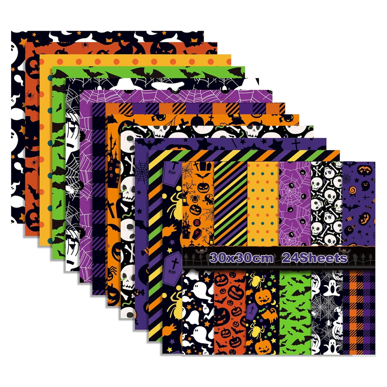 Juego de Papel de Scrapbook Halloween GLKTOPO 30.5 cm Doble Cara 24 Hojas