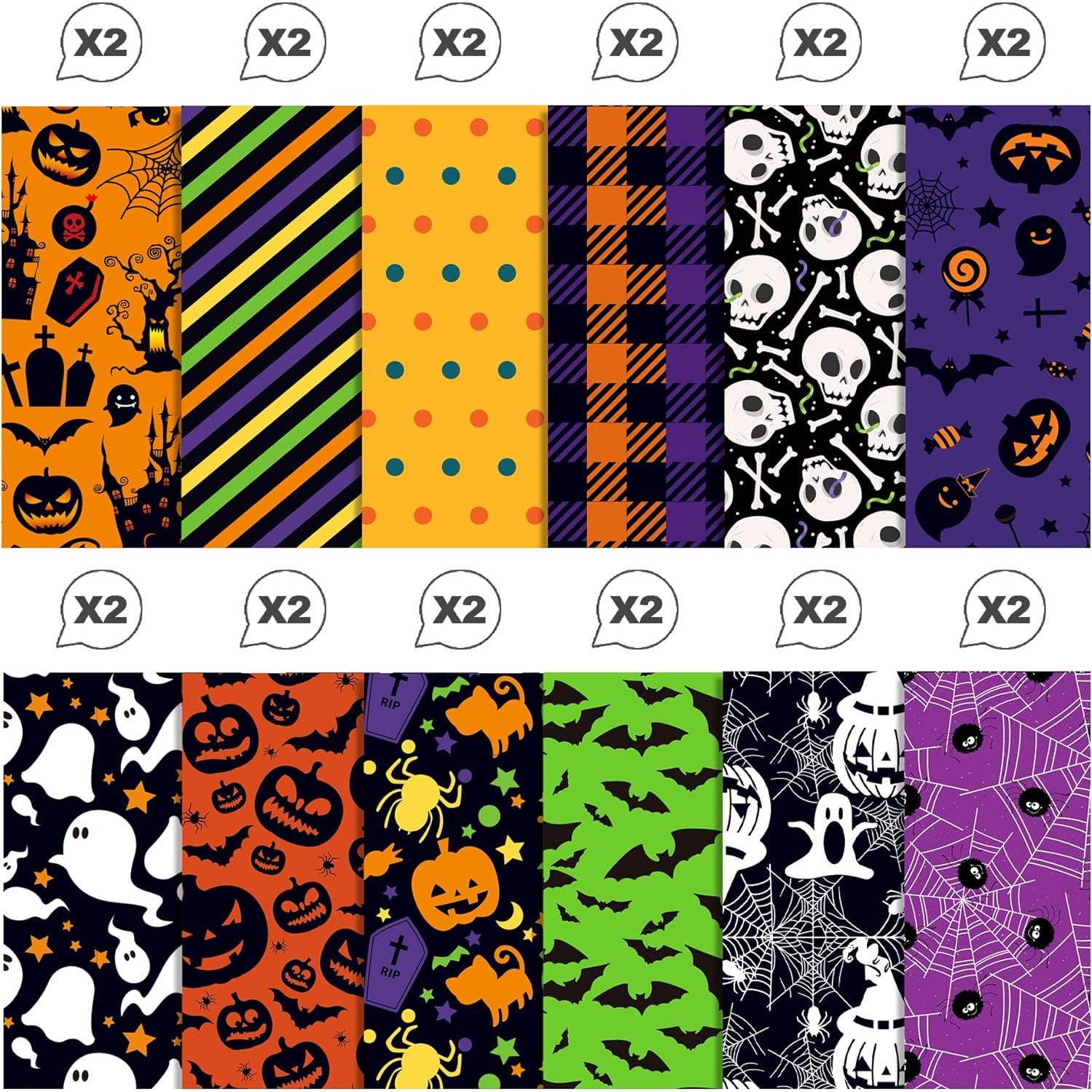 Juego de Papel de Scrapbook Halloween GLKTOPO 30.5 cm Doble Cara 24 Hojas
