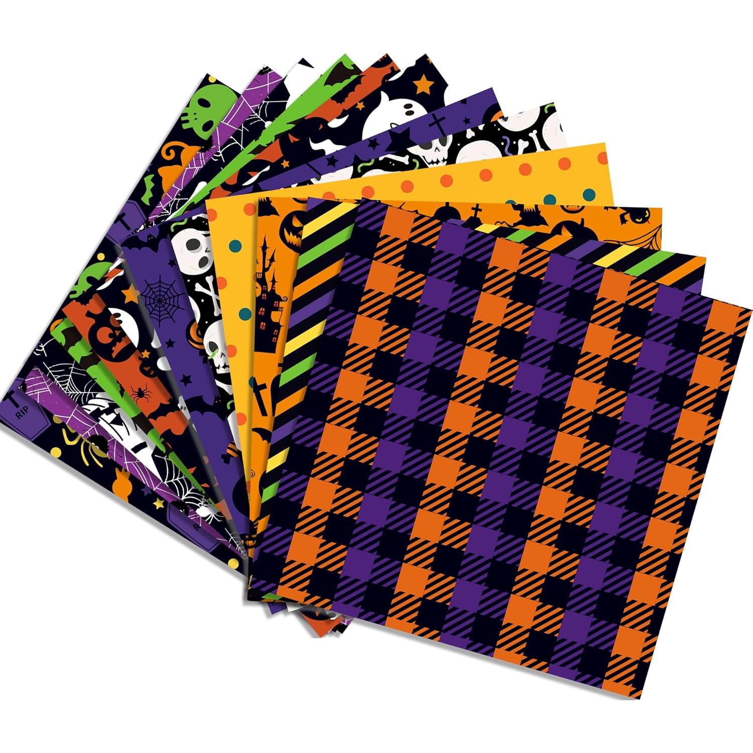 Juego de Papel de Scrapbook Halloween GLKTOPO 30.5 cm Doble Cara 24 Hojas