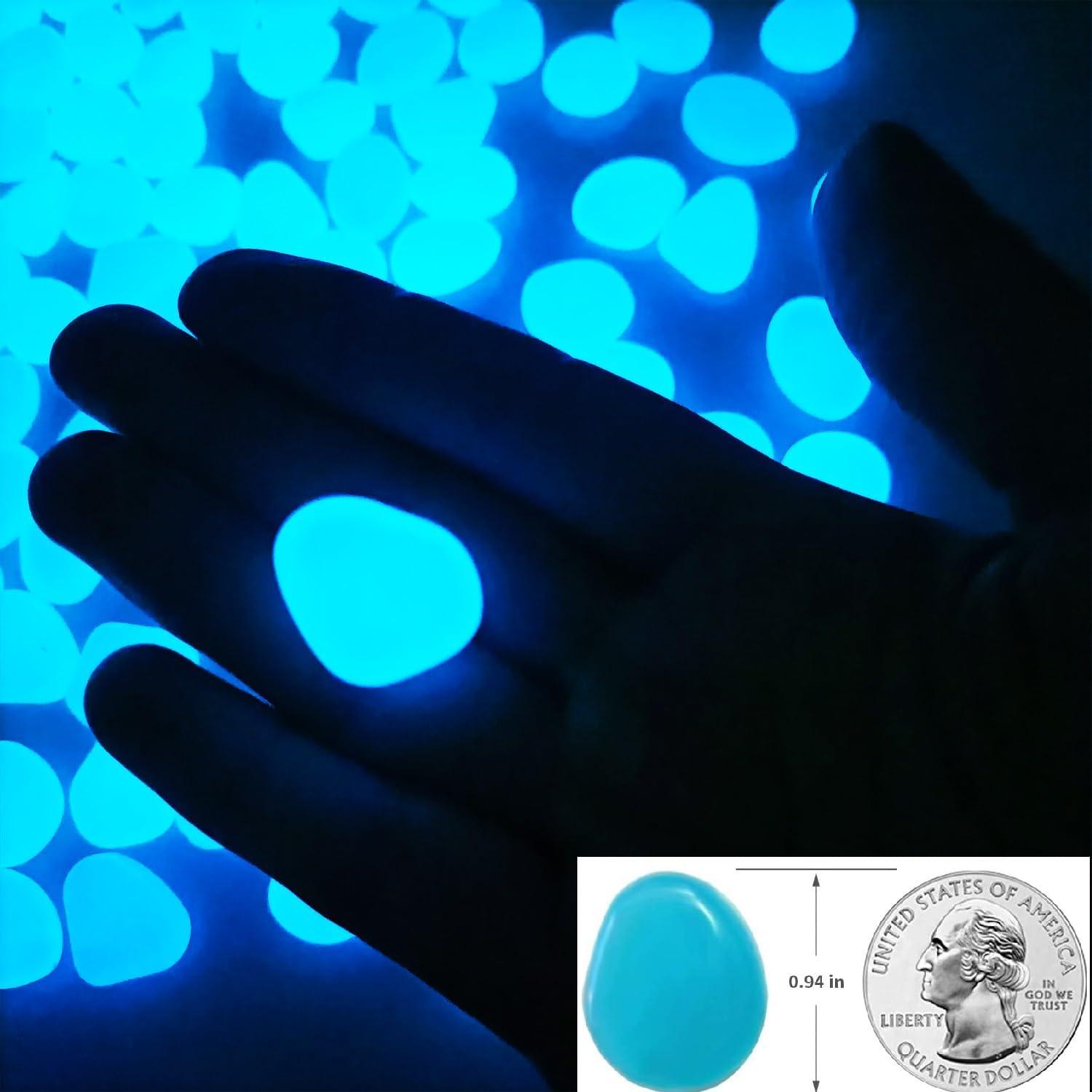 Piedras Brillantes Azules Ajuwaa - 100 Pcs Luminiscentes para Jardín