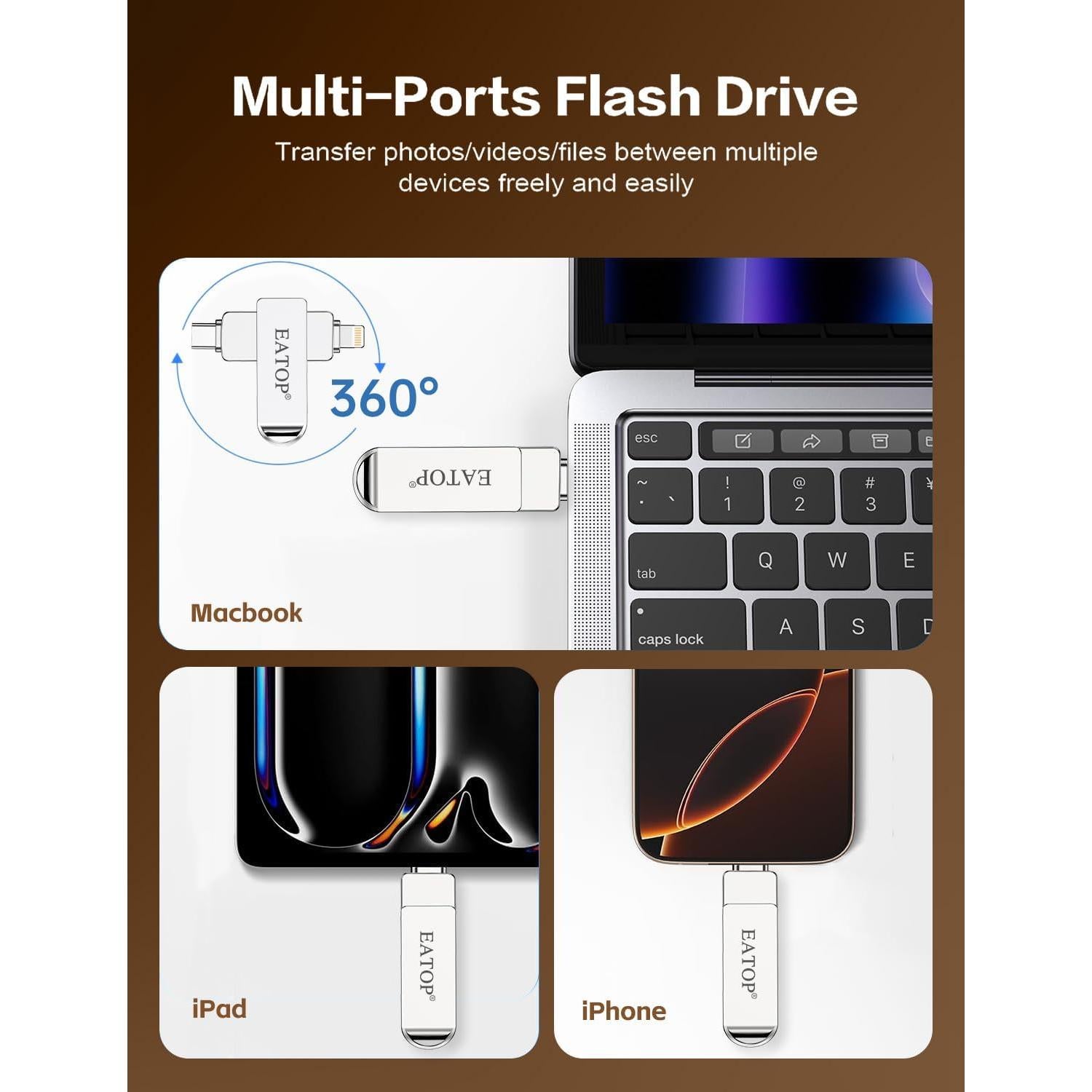 Unidad Flash 512GB EATOP para iPhone y Android, Conexión USB-C