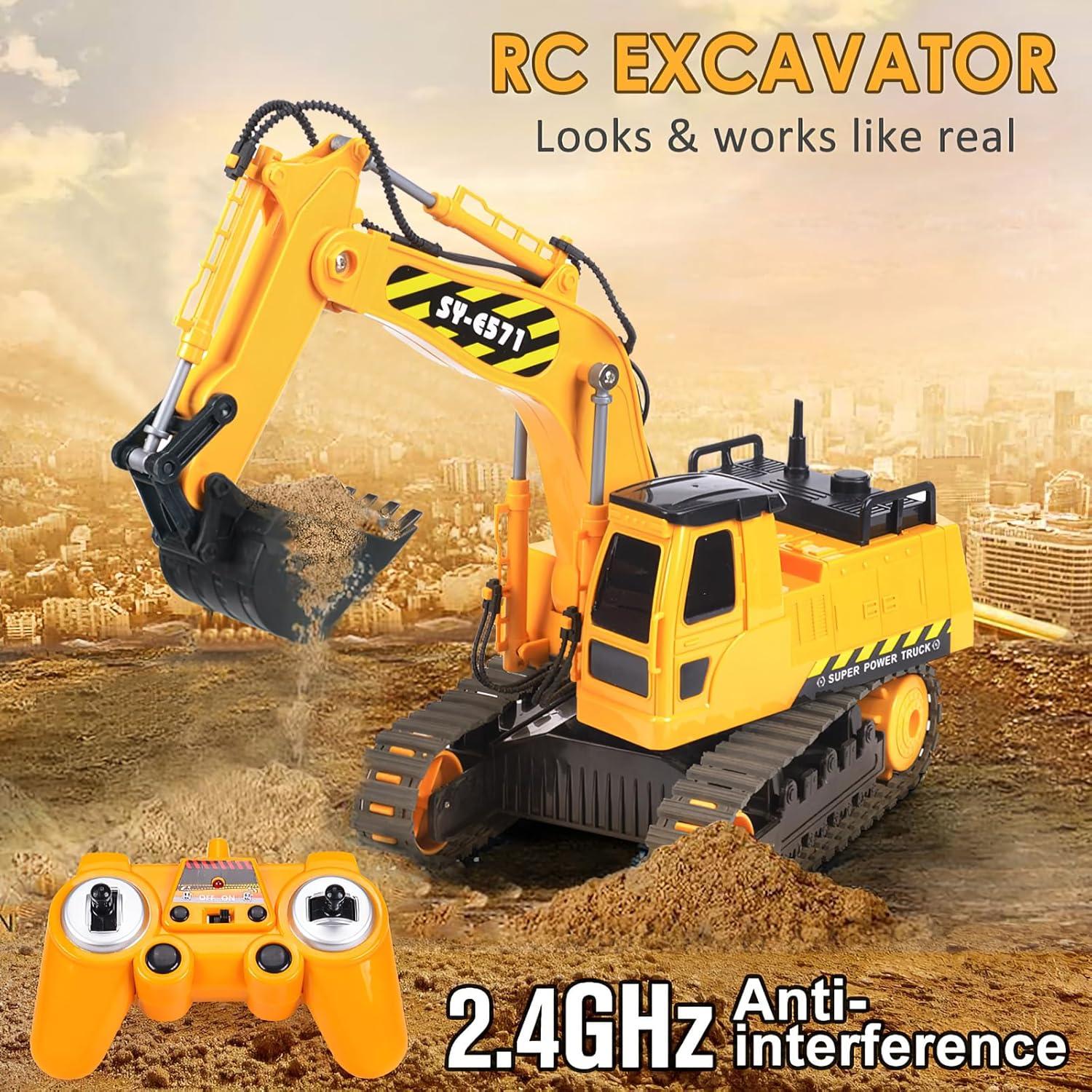 Excavadora RC DOUBLE E Amarilla 2 Baterías 35x12x21cm