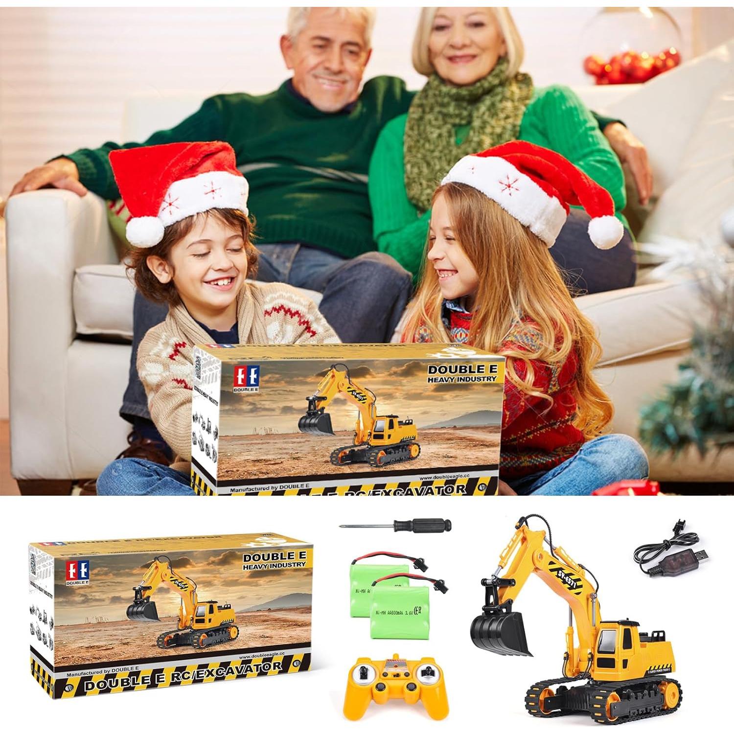 Excavadora RC DOUBLE E Amarilla 2 Baterías 35x12x21cm