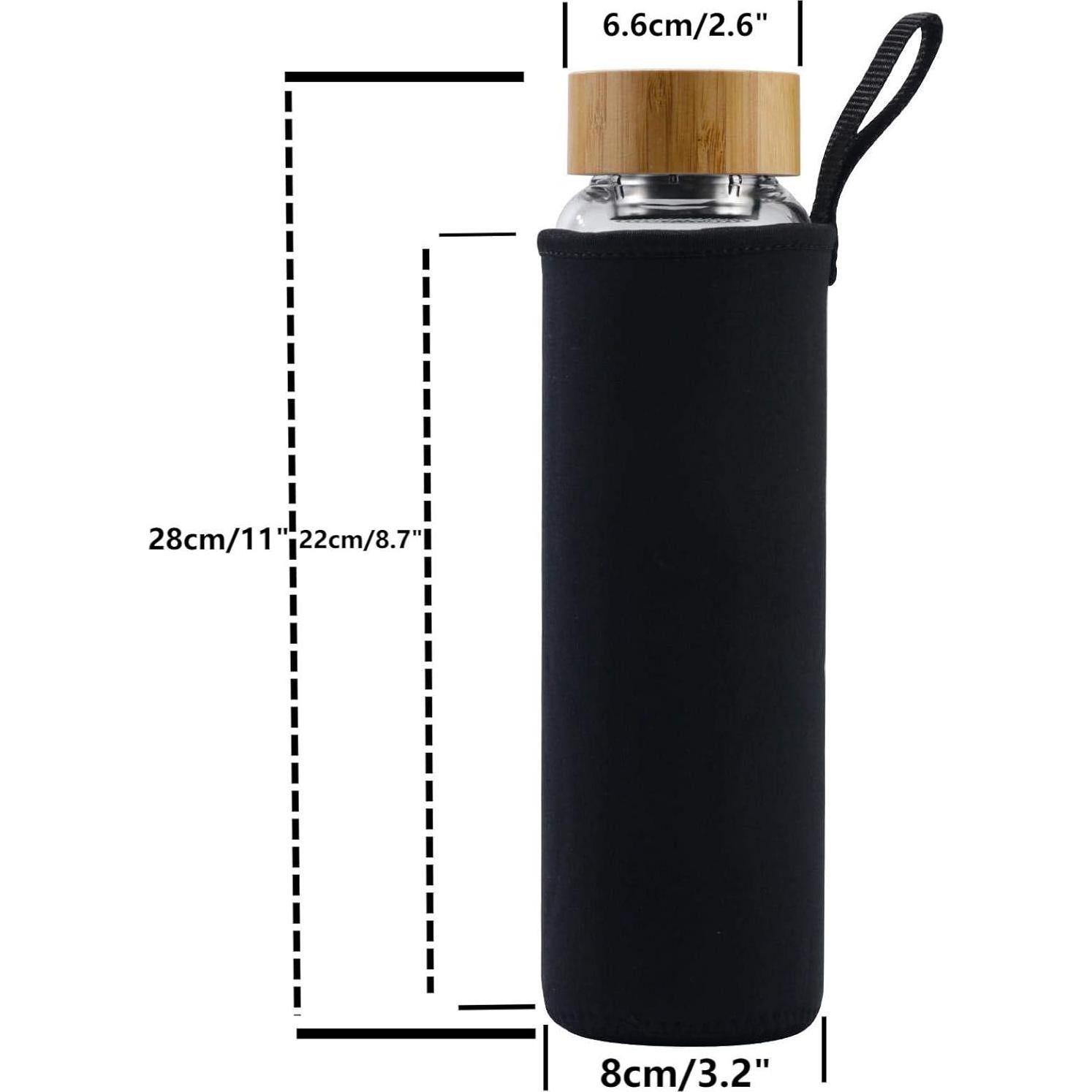 Botella de Agua de Vidrio Sunkey 1L Boca Ancha con Tapa de Bambú