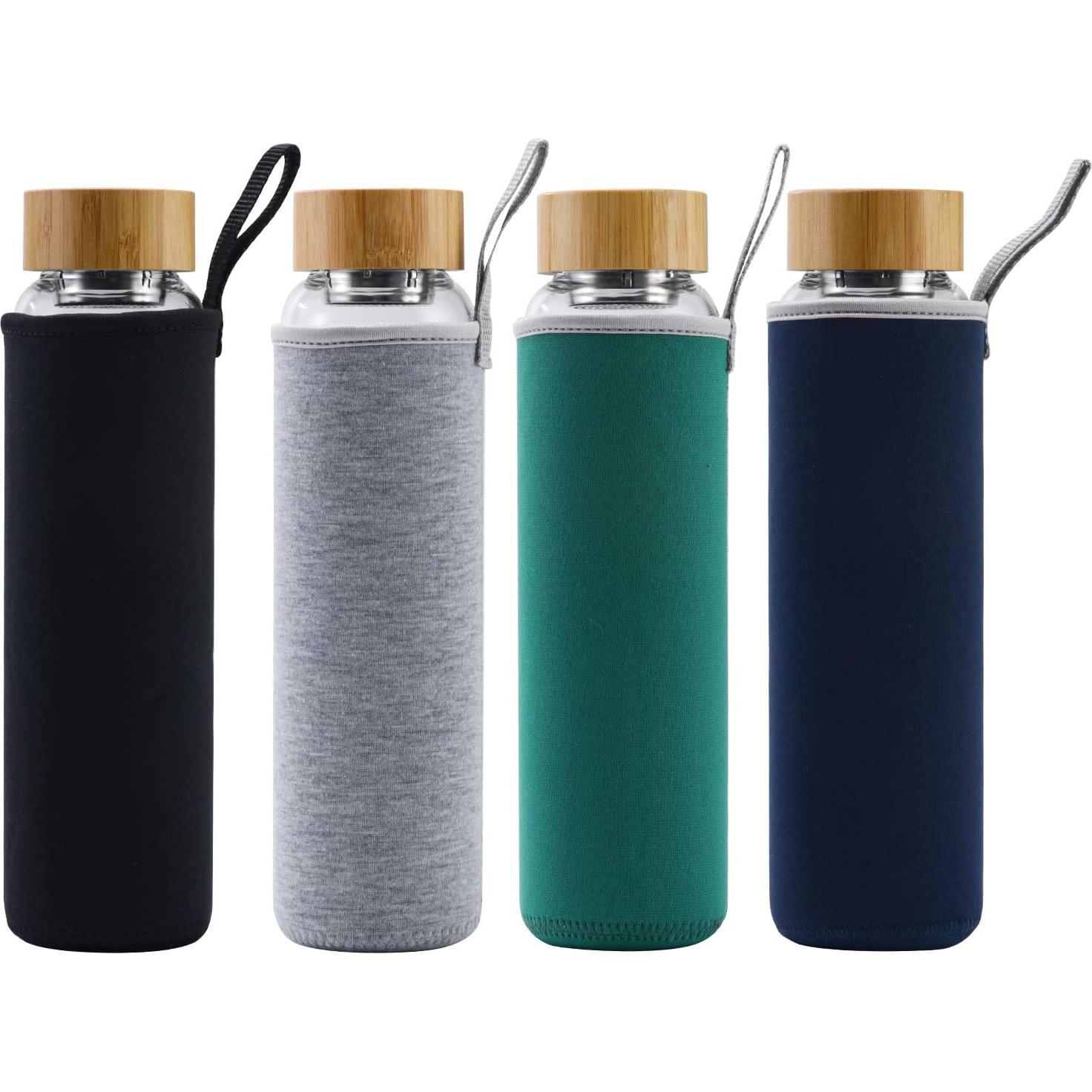 Botella de Agua de Vidrio Sunkey 1L Boca Ancha con Tapa de Bambú