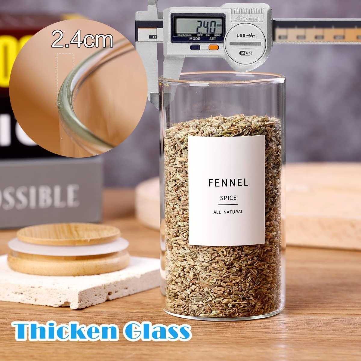 12 Tarros de Especias de Vidrio HHMJSM 295ml con Tapas de Bambú