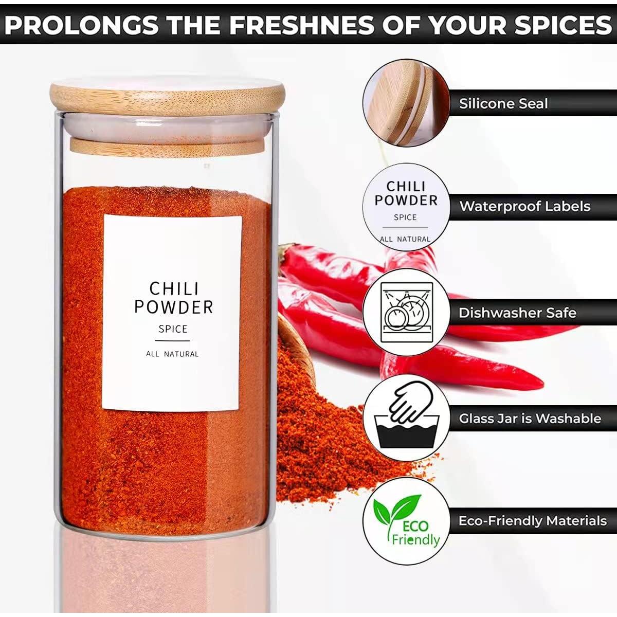 12 Tarros de Especias de Vidrio HHMJSM 295ml con Tapas de Bambú