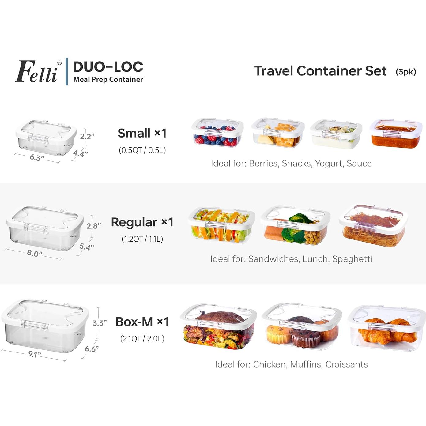 Contenedores Felli Duo Loc 3pk Tritan A Prueba de Fugas 8.5 Tazas