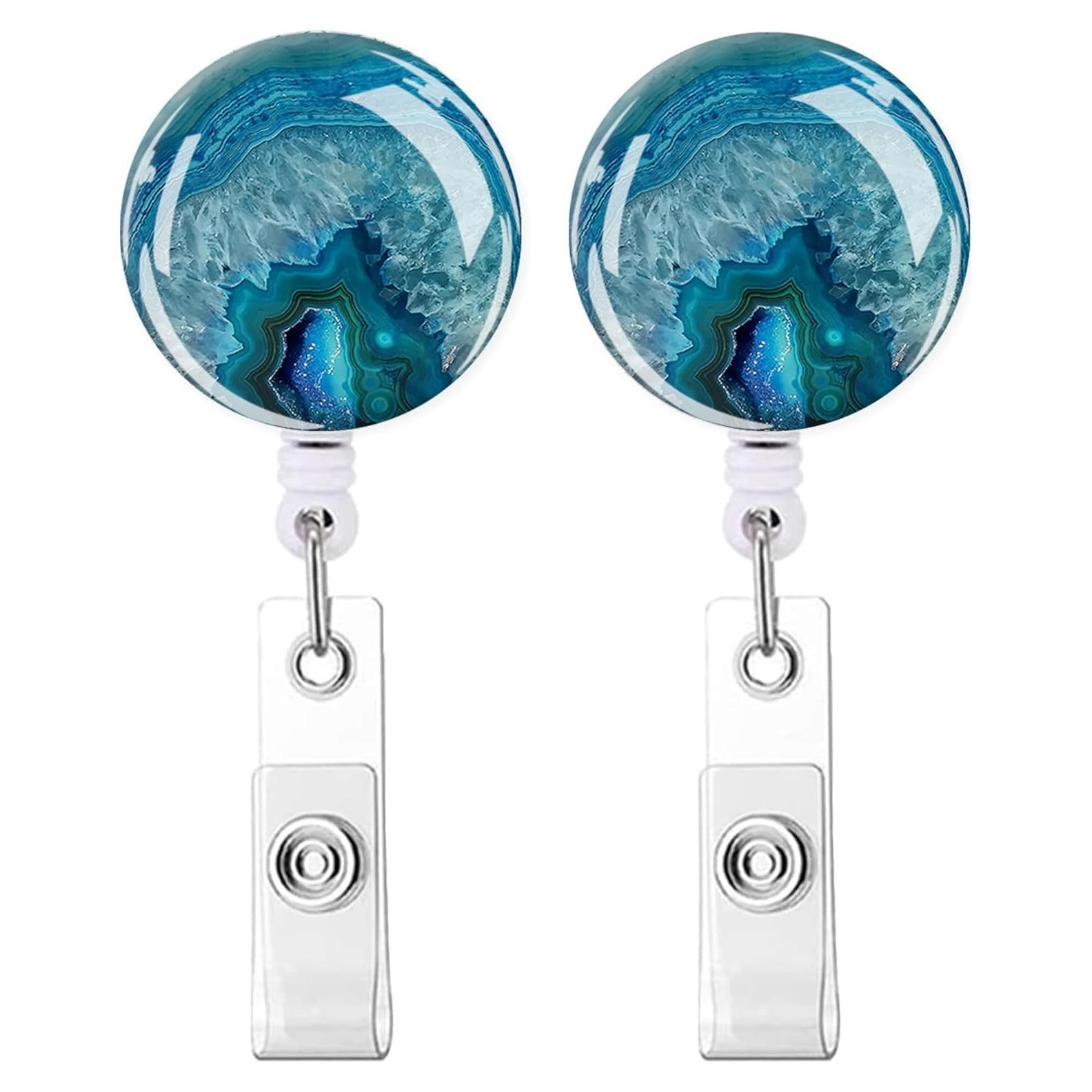 IAMRAVER 2 Sujetadores de Insignias Retráctiles Ágata de Mármol Azul