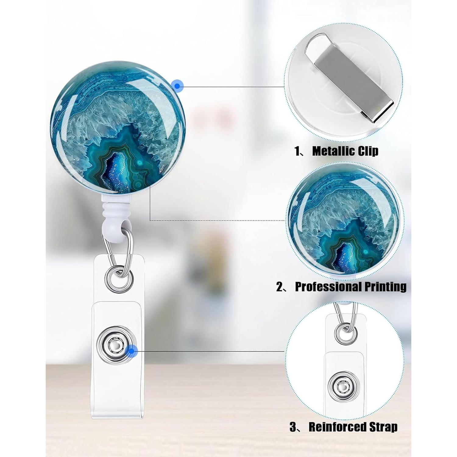 IAMRAVER 2 Sujetadores de Insignias Retráctiles Ágata de Mármol Azul