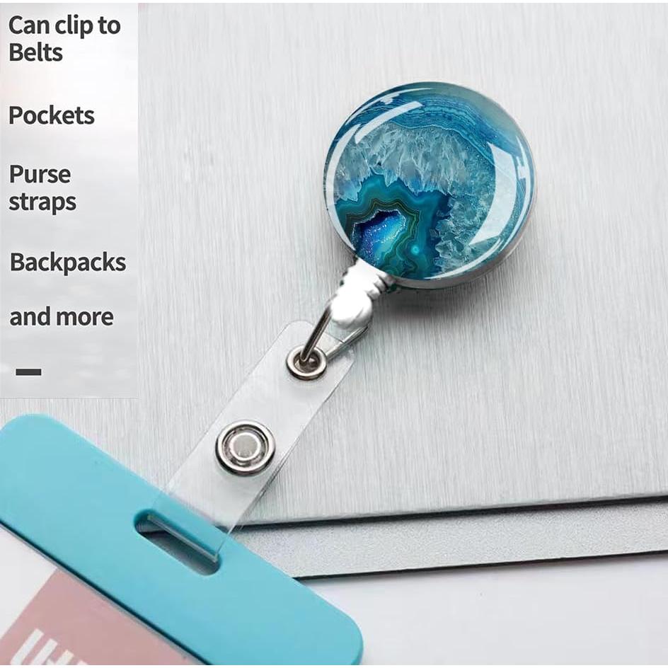 IAMRAVER 2 Sujetadores de Insignias Retráctiles Ágata de Mármol Azul