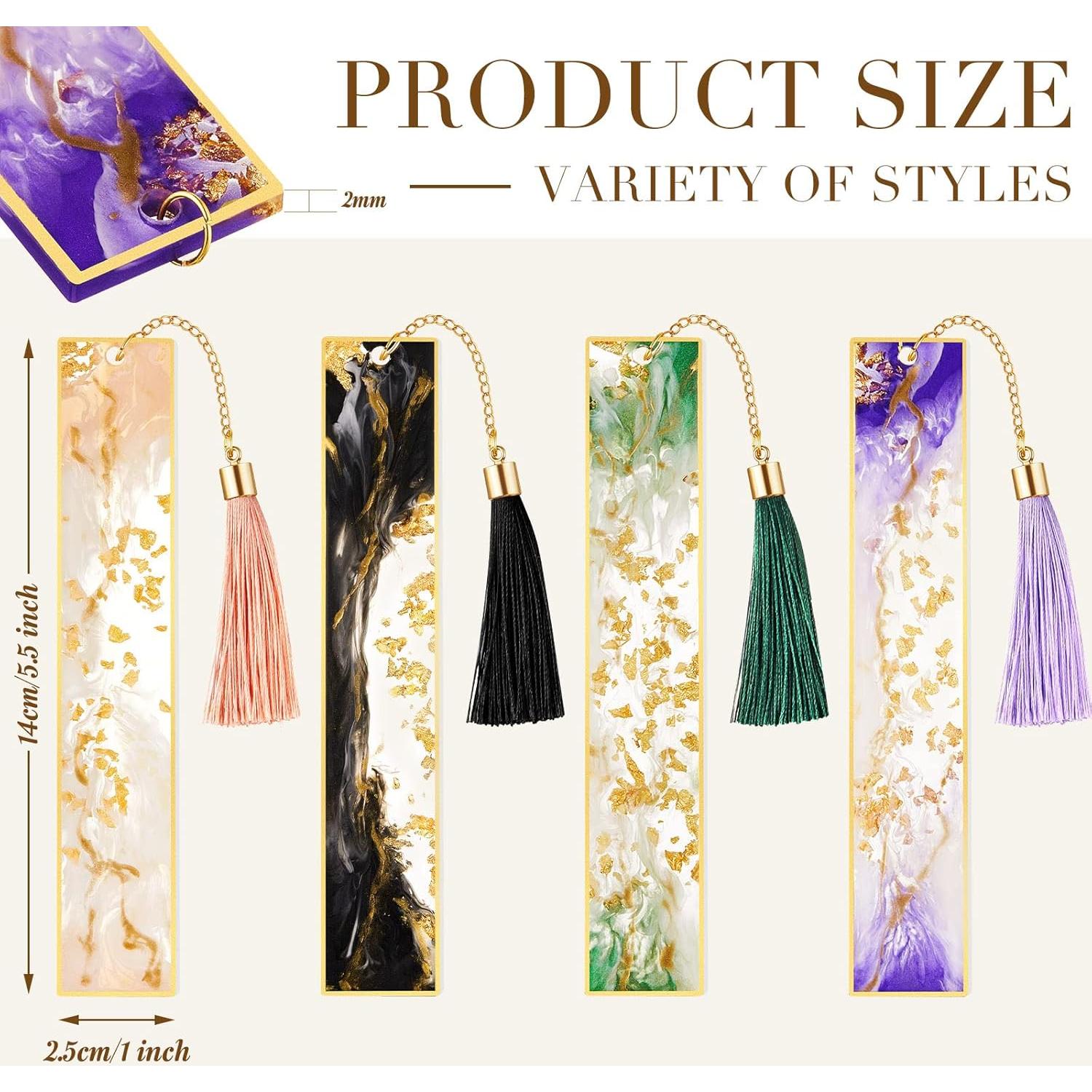 4 Marcadores de Libros de Resina Gersoniel con Flecos Coloridos