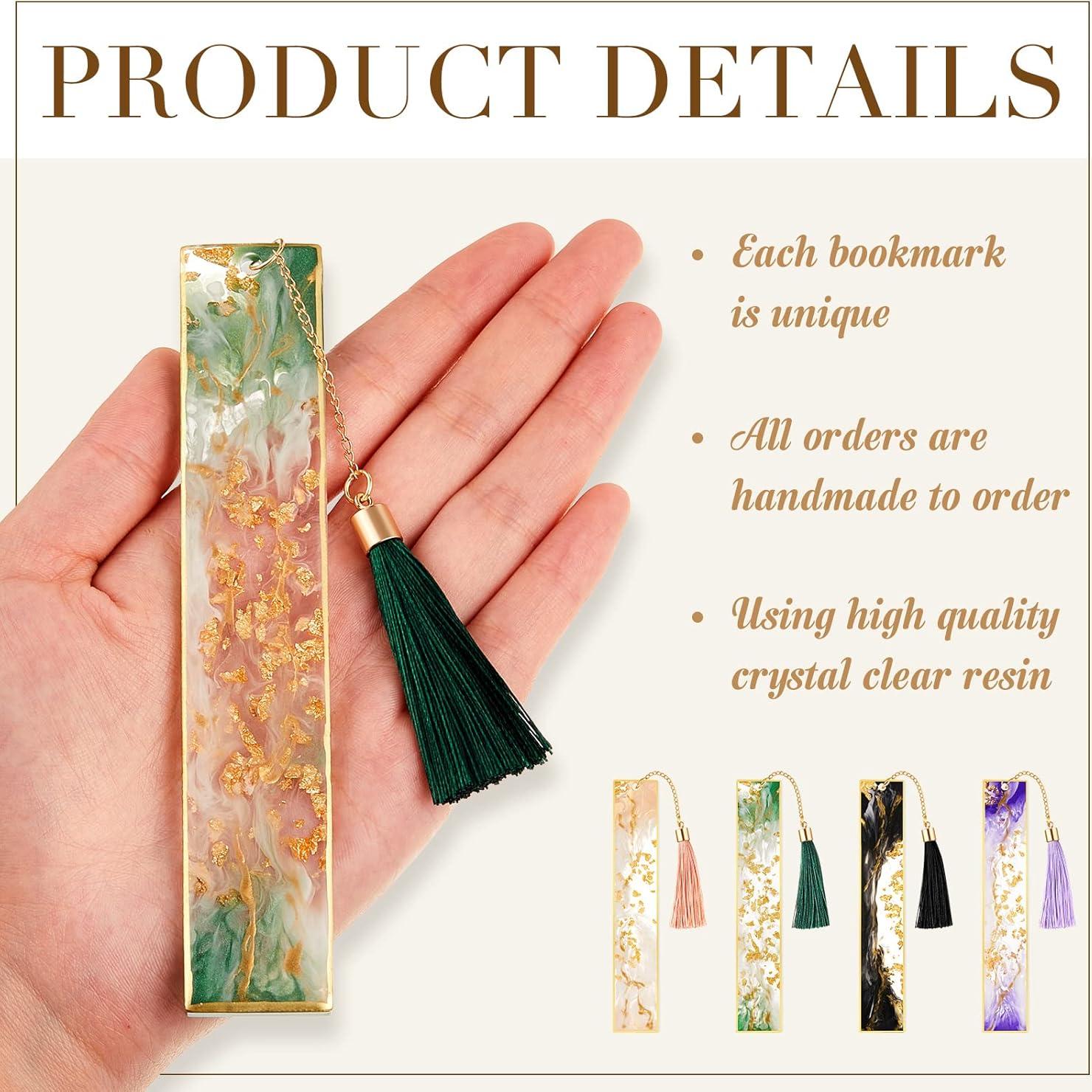 4 Marcadores de Libros de Resina Gersoniel con Flecos Coloridos