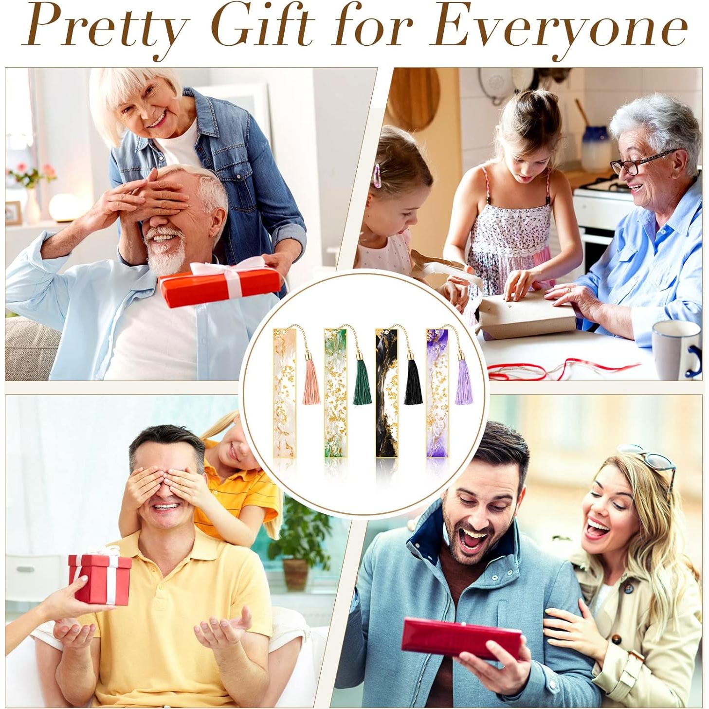 4 Marcadores de Libros de Resina Gersoniel con Flecos Coloridos