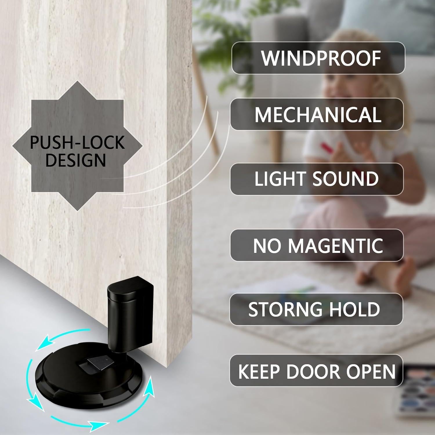 Tope de Puerta Mecánico HOOFUS Ajustable Negro 1 Paquete