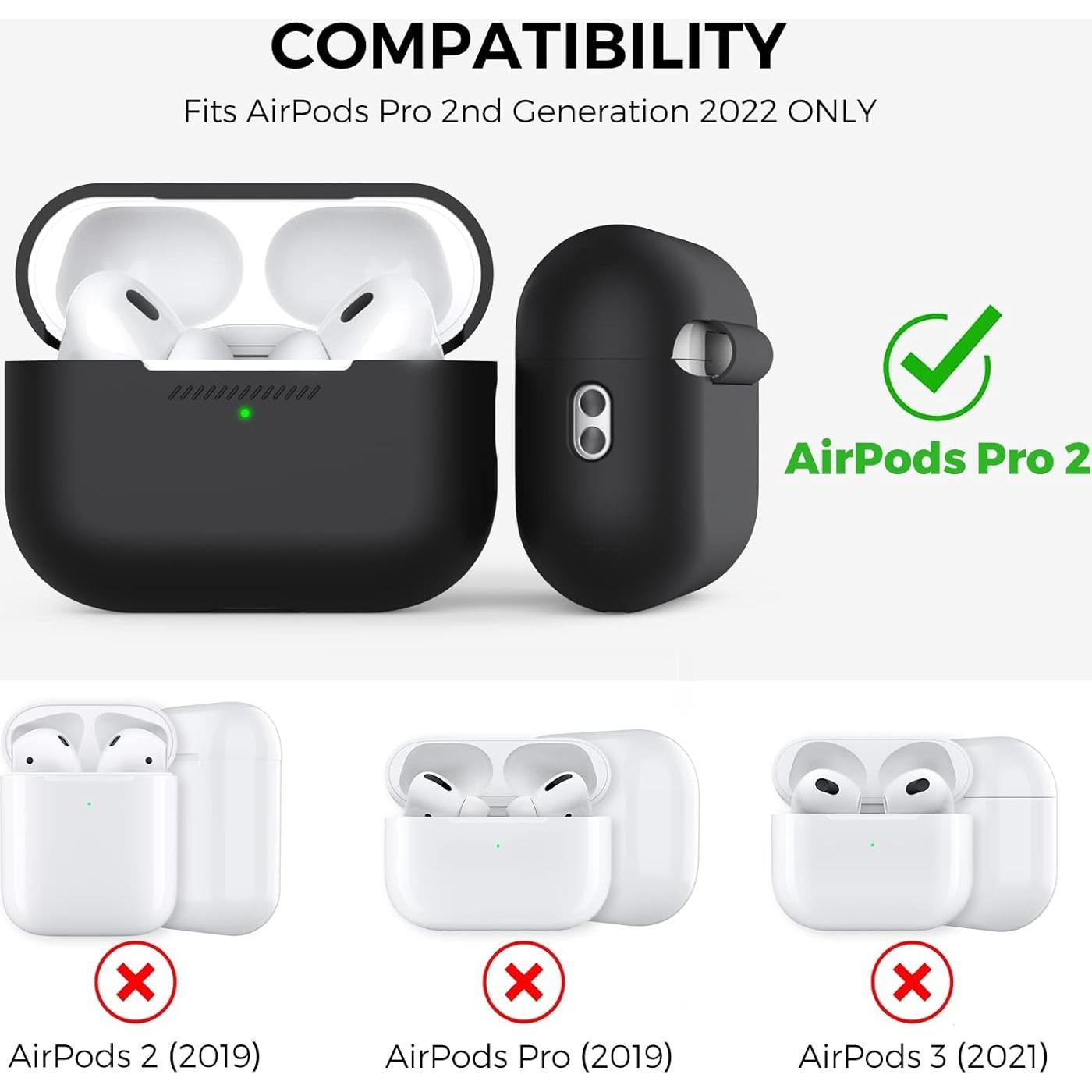 Funda de Silicona AHASTYLE para AirPods Pro 2 - Negro