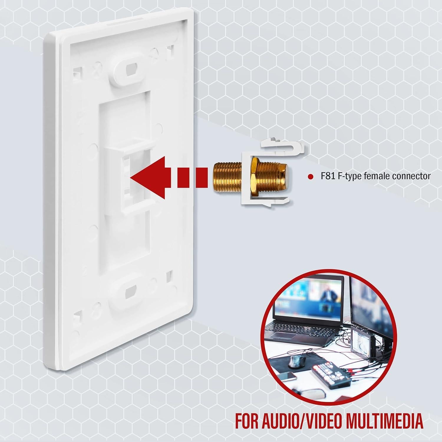 Placa de Pared Keystone Sin Tornillos ENERLITES 1 Puerto A/V Oro