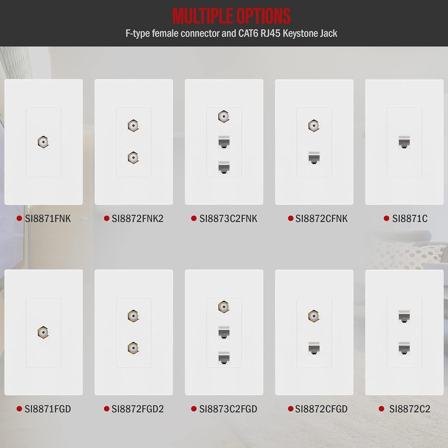 Placa de Pared Keystone Sin Tornillos ENERLITES 1 Puerto A/V Oro