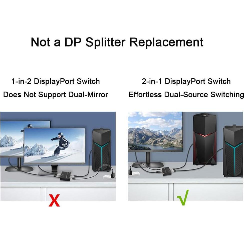 Conmutador DisplayPort 1.4 Secplay 2-en-1 8K 30Hz 4K 120Hz