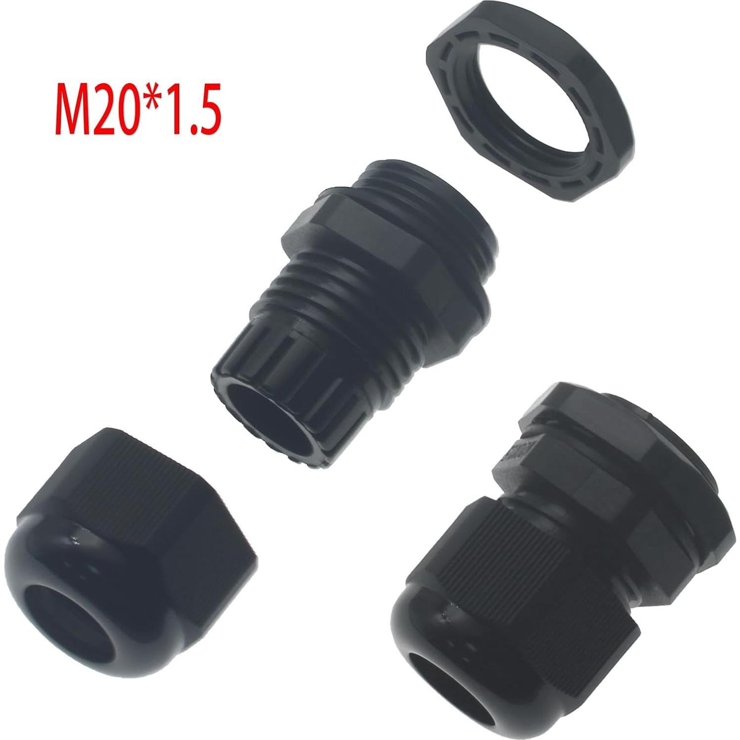 10 Conectores de Cable Impermeables M20x1.5 Nylon Negro IP68