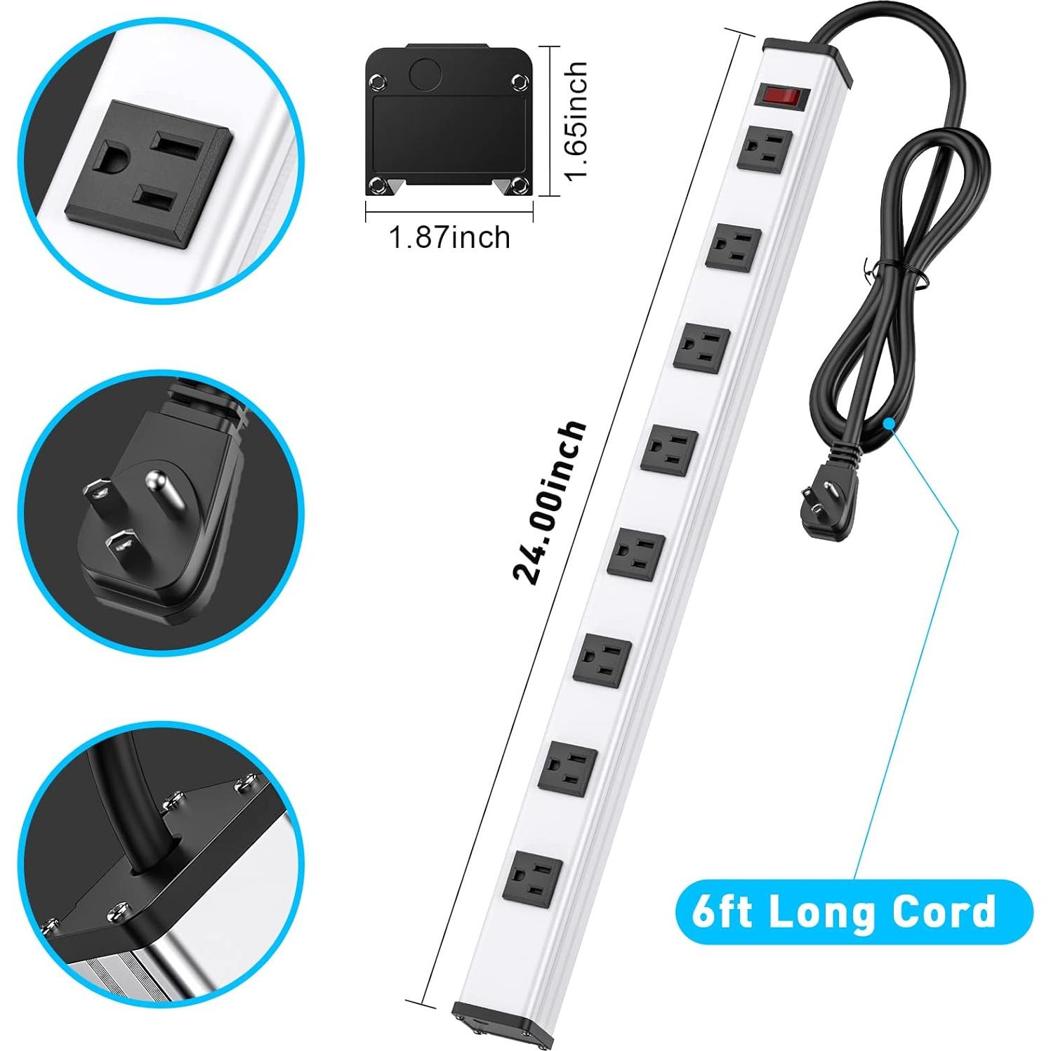 Regleta de Poder Metálica Berigtta M08AC-WIDE 8 Salidas 1.83m