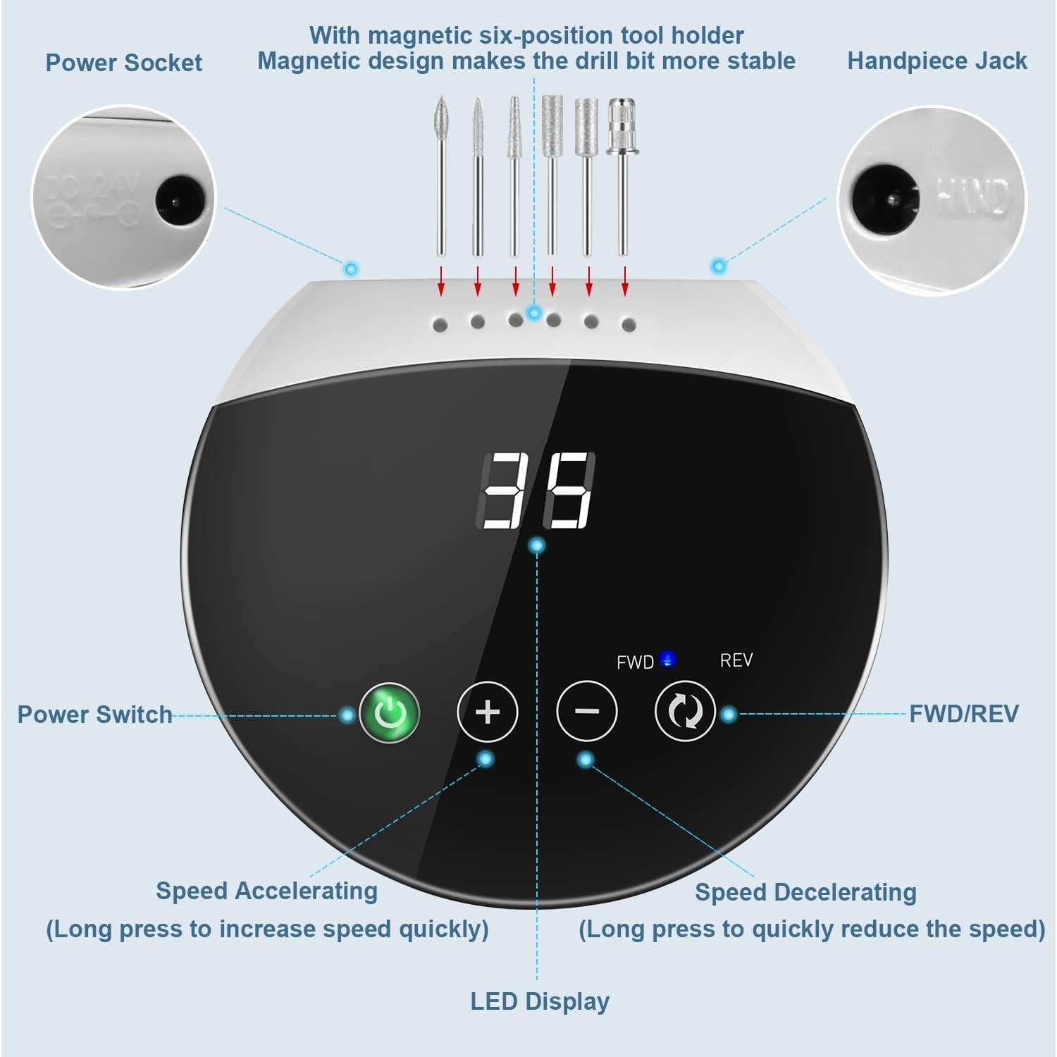 Taladro Eléctrico de Uñas ENGERWALL 35000 RPM Profesional