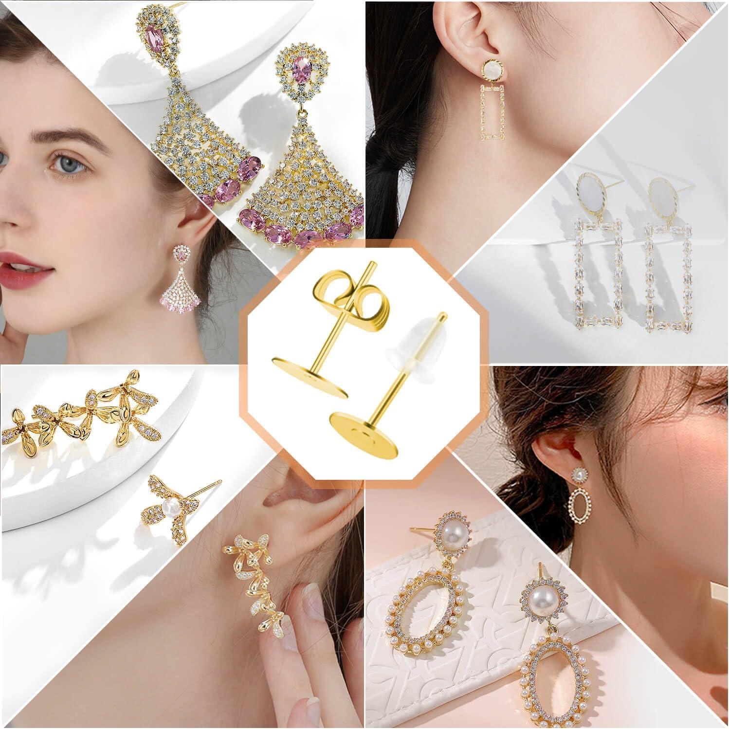 Kit de 1200 Pines de Aretes Hipoalergénicos Flasoo Dorado