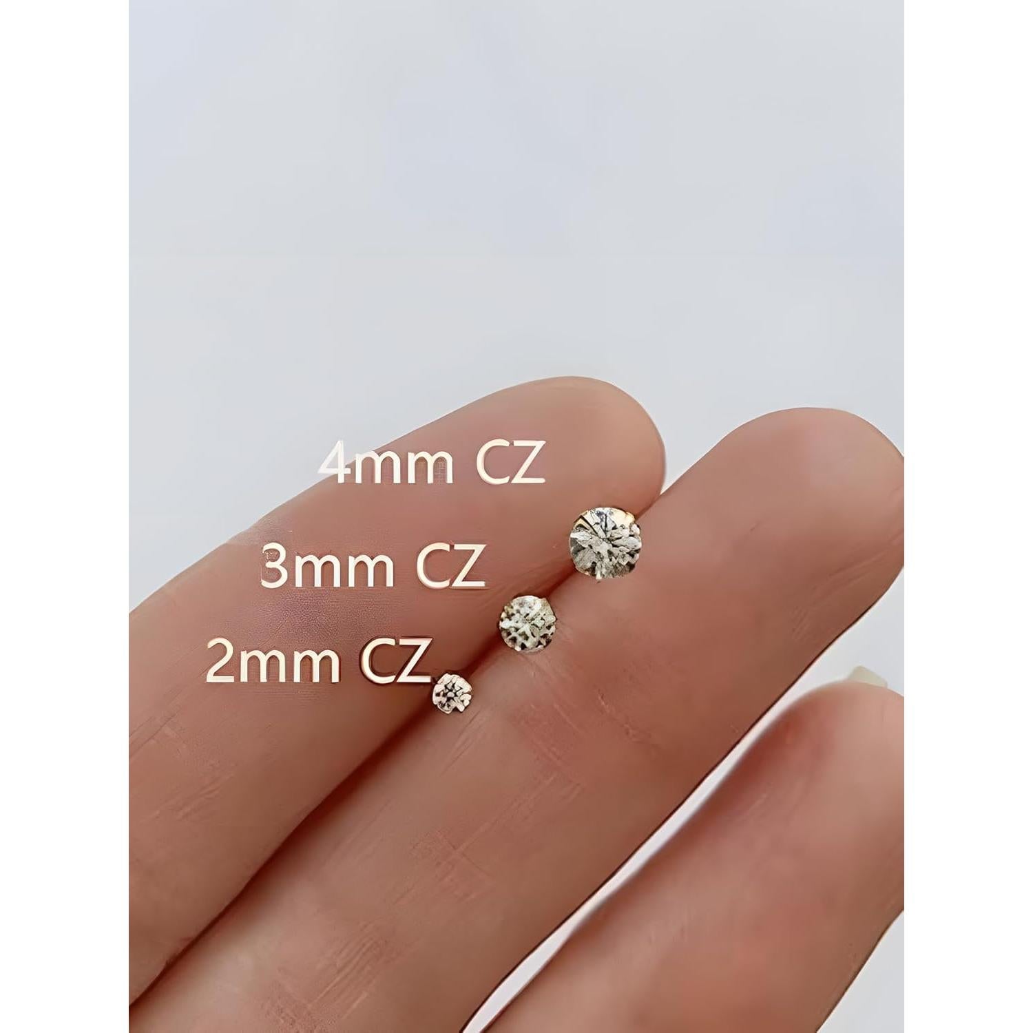 Pendientes de Stud Pequeños 14K Oro Baño 3 Pares CZ 2-4mm