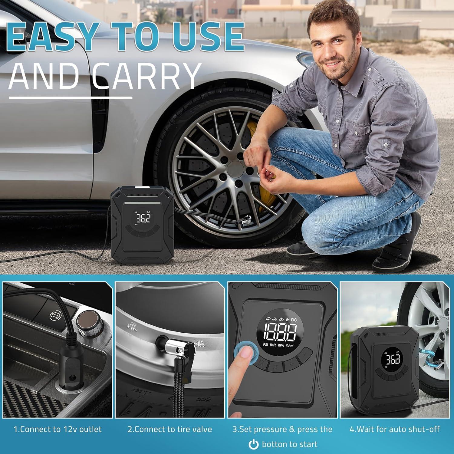 Compresor de Aire PAULINN 12V Portátil 150 PSI con Manómetro