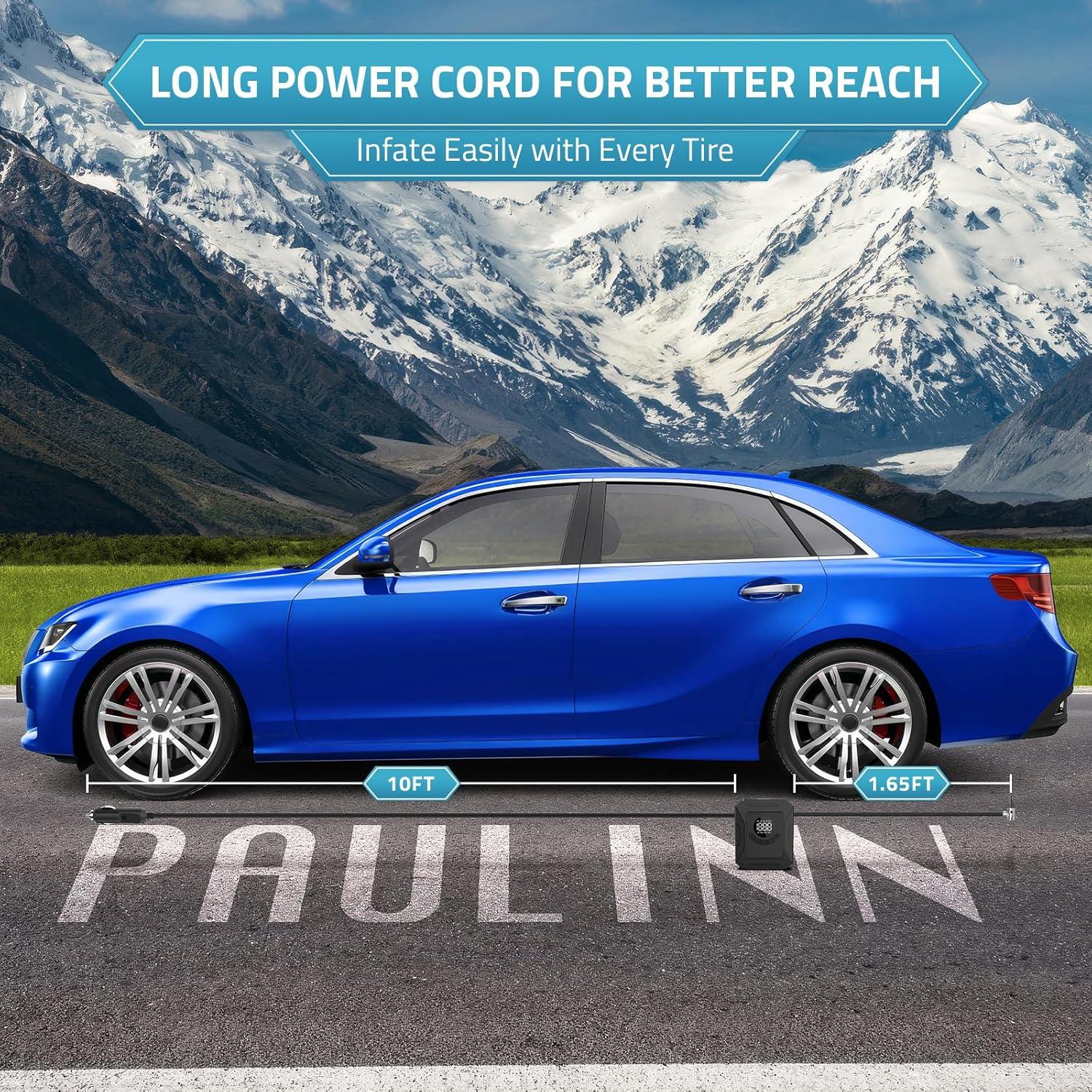 Compresor de Aire PAULINN 12V Portátil 150 PSI con Manómetro