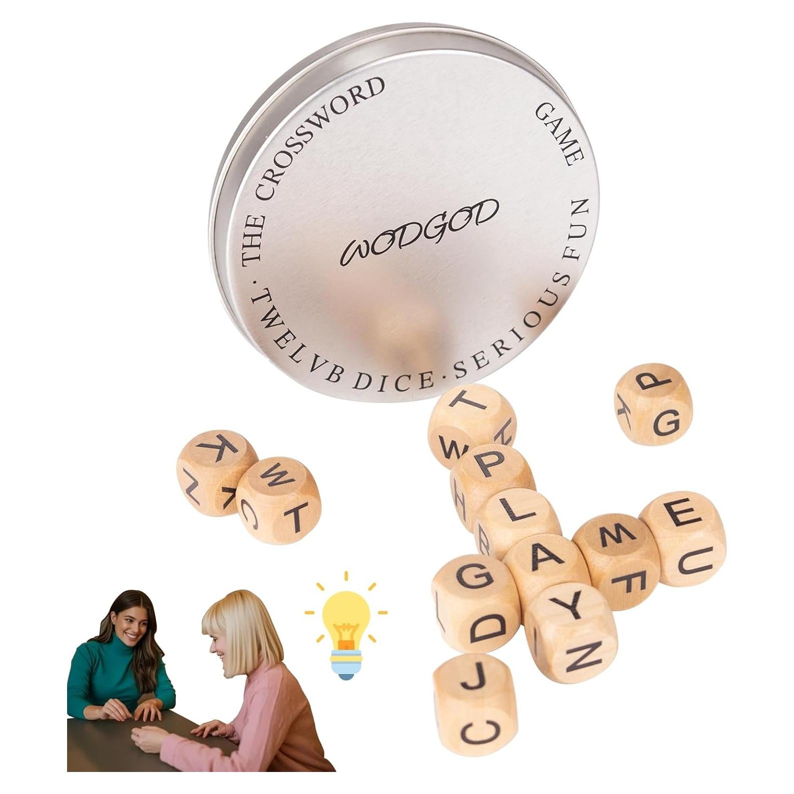 Juego de Crucigramas Wodgod con 12 Dados de Letras Madera