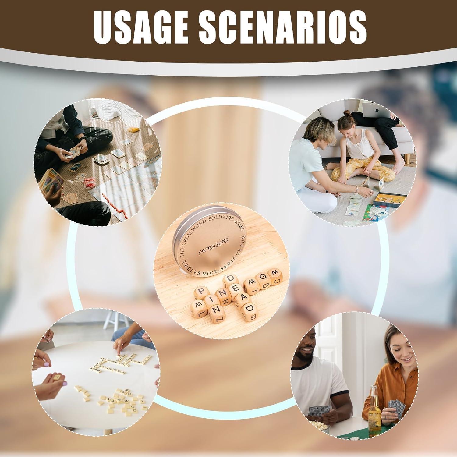 Juego de Crucigramas Wodgod con 12 Dados de Letras Madera