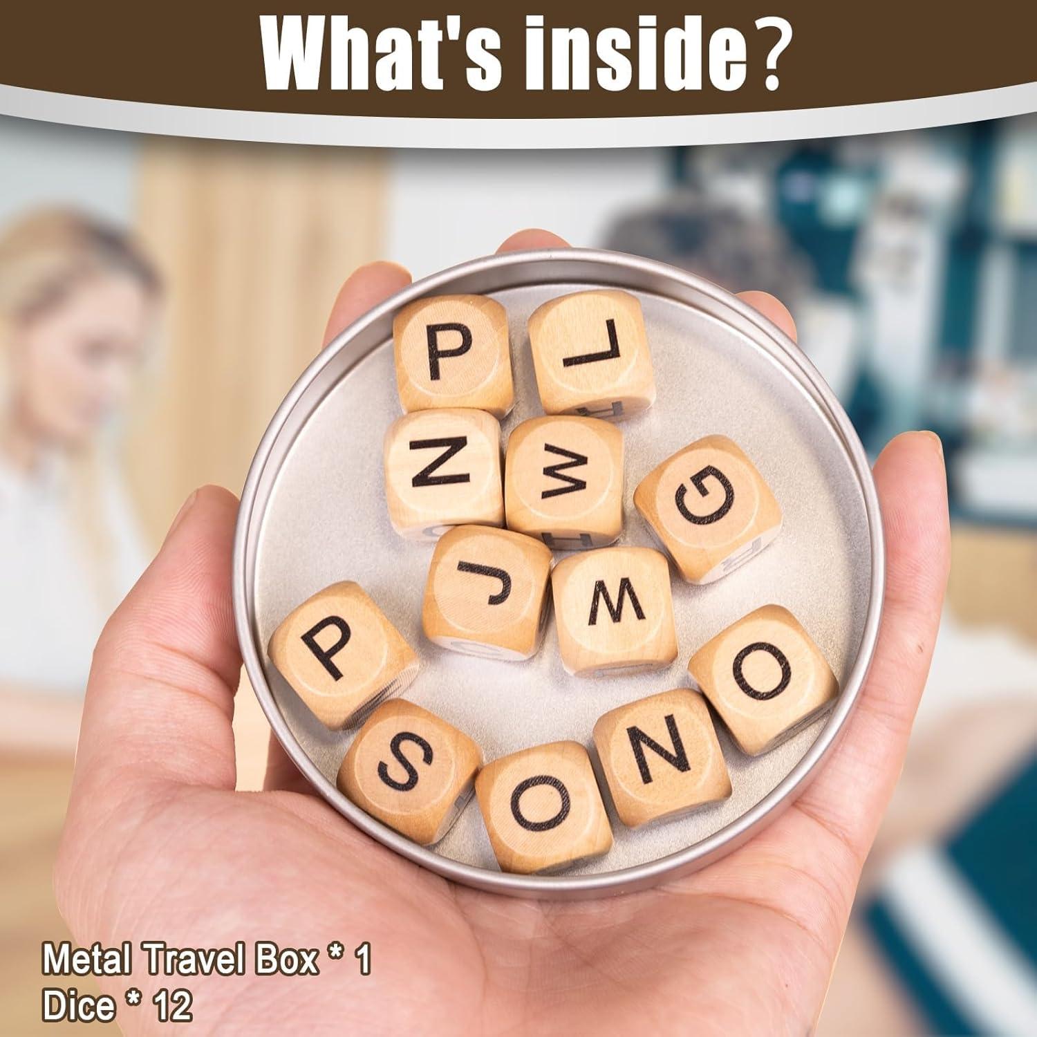 Juego de Crucigramas Wodgod con 12 Dados de Letras Madera