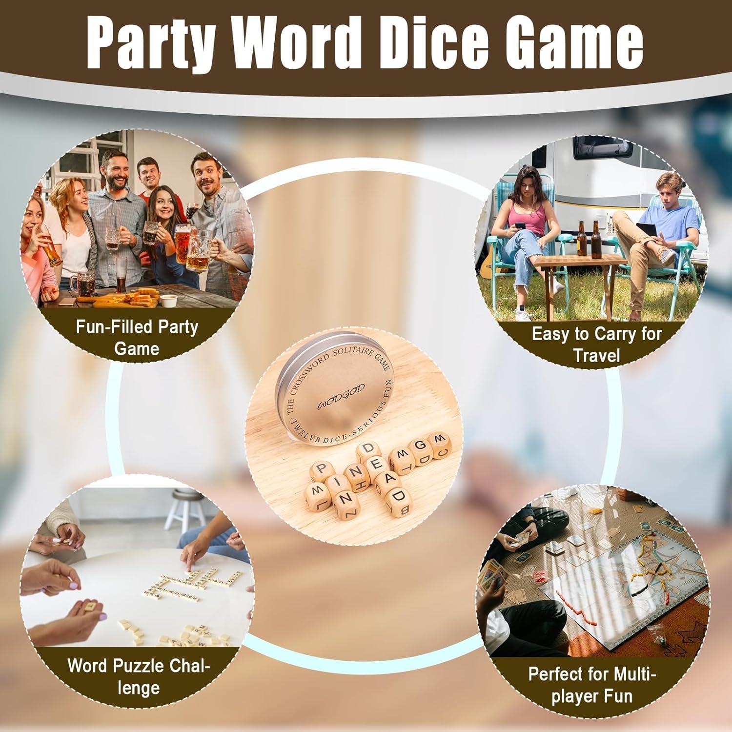 Juego de Crucigramas Wodgod con 12 Dados de Letras Madera