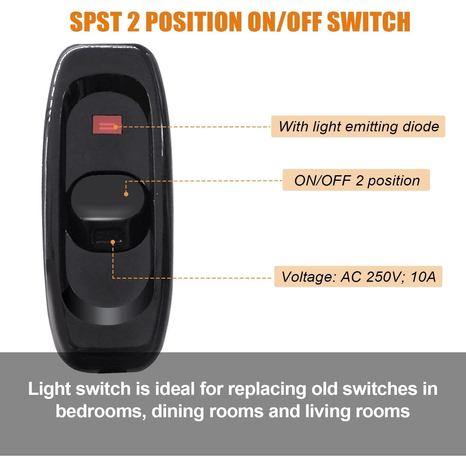 Interruptor de Línea Mankk 4PCS Botón On/Off 250V 10A Negro