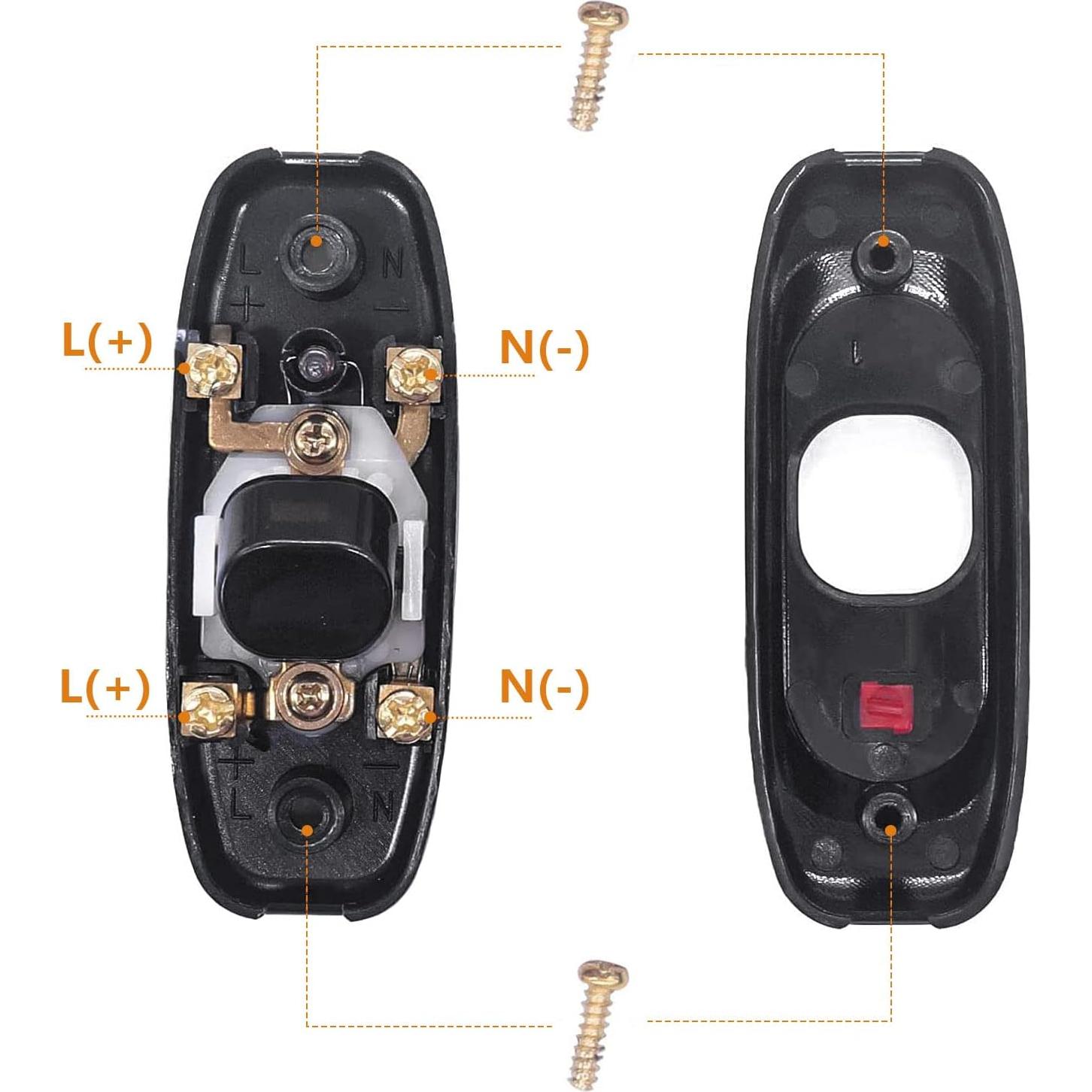 Interruptor de Línea Mankk 4PCS Botón On/Off 250V 10A Negro