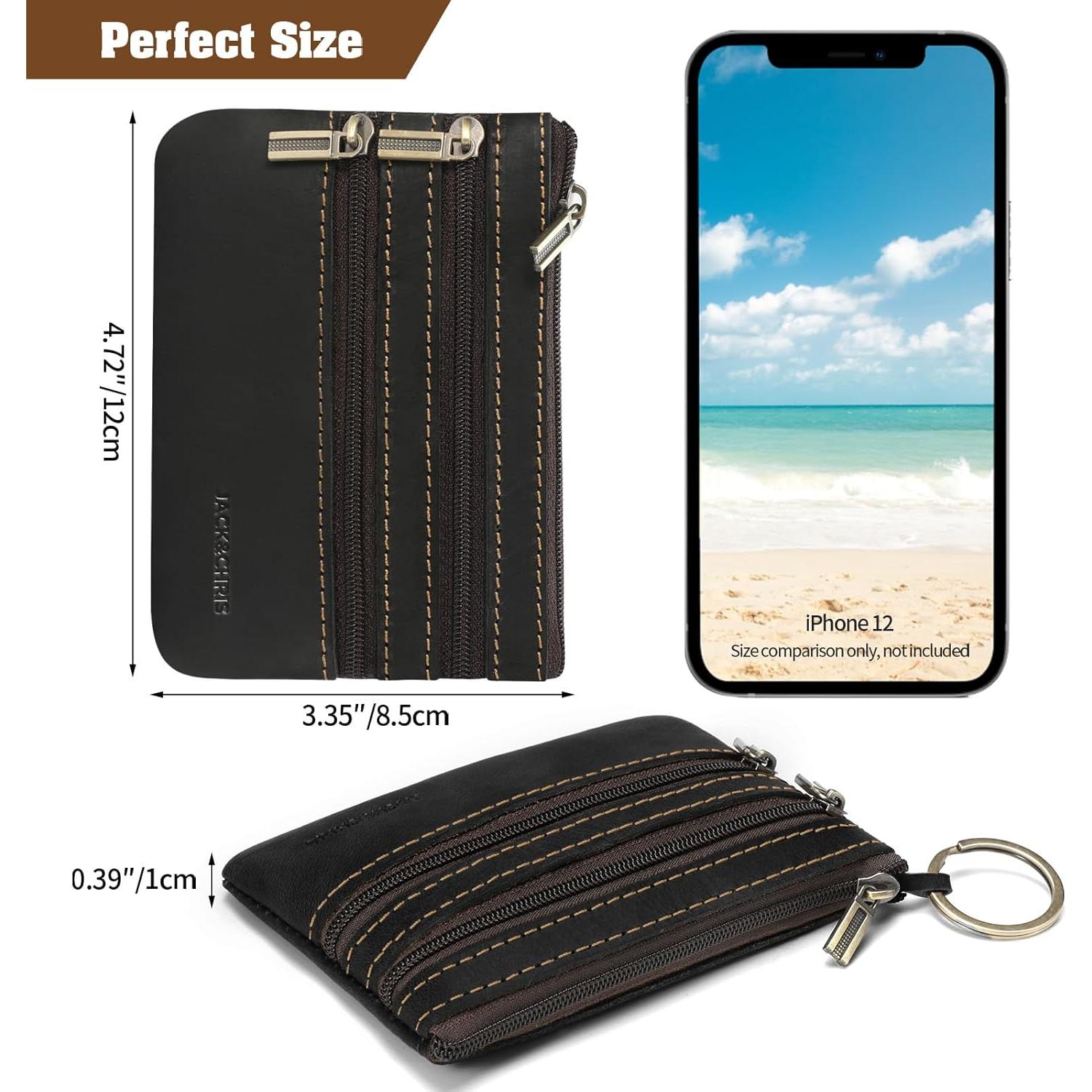 Monedero de cuero Jack&Chris JC301 Negro con llavero y cremallera