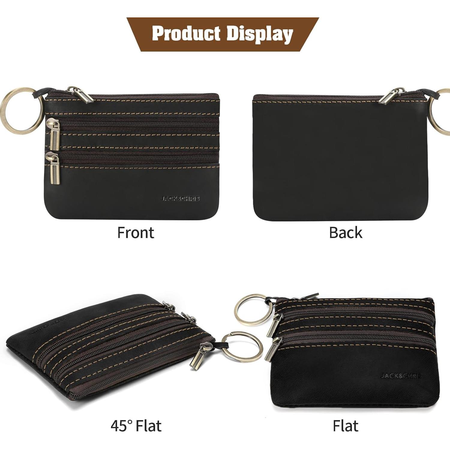 Monedero de cuero Jack&Chris JC301 Negro con llavero y cremallera