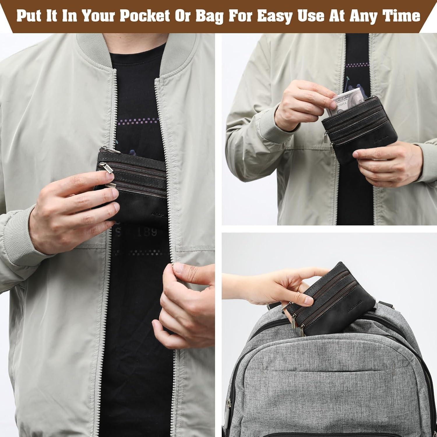 Monedero de cuero Jack&Chris JC301 Negro con llavero y cremallera