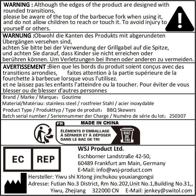 Pinchos de Kabob Goutime 60 cm Acero Inoxidable Set de 7