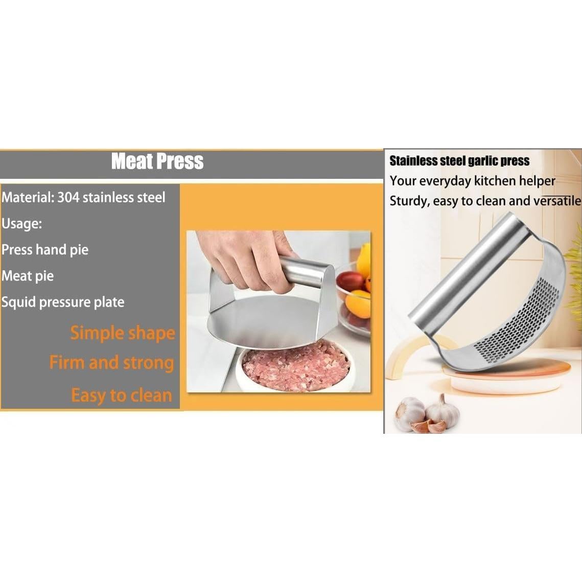 Juego de 2 Prensas de Hamburguesa y Ajo UNI-RHYTHM 14cm